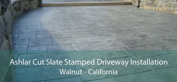 Ashlar Cut Slate Stamped Driveway Installation Walnut - California