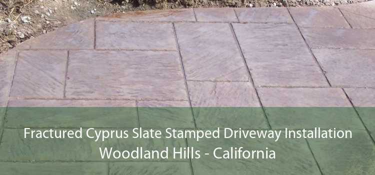 Fractured Cyprus Slate Stamped Driveway Installation Woodland Hills - California